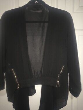 City Chic Black Open-Front Jacket with Gold Zipper Detail